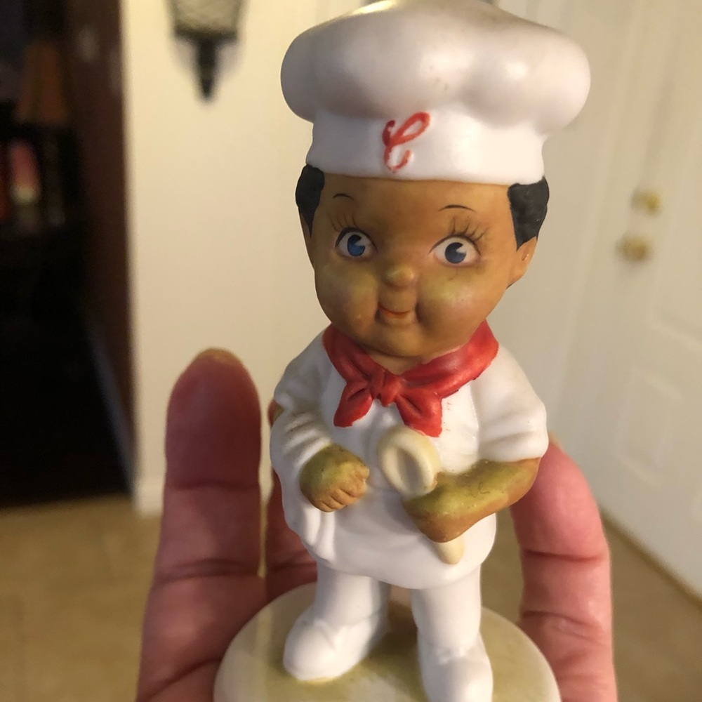 Campbell's Soup Kids Ceramic Figurine Boy Chef Holding Metal Spoon 1993
